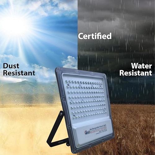 100 Watt Rechargeable Solar LED Flood Light with 2500 mah Battery - Lithium, HP-F100Li - ECO Plus 1 Pcs Charger Adapter